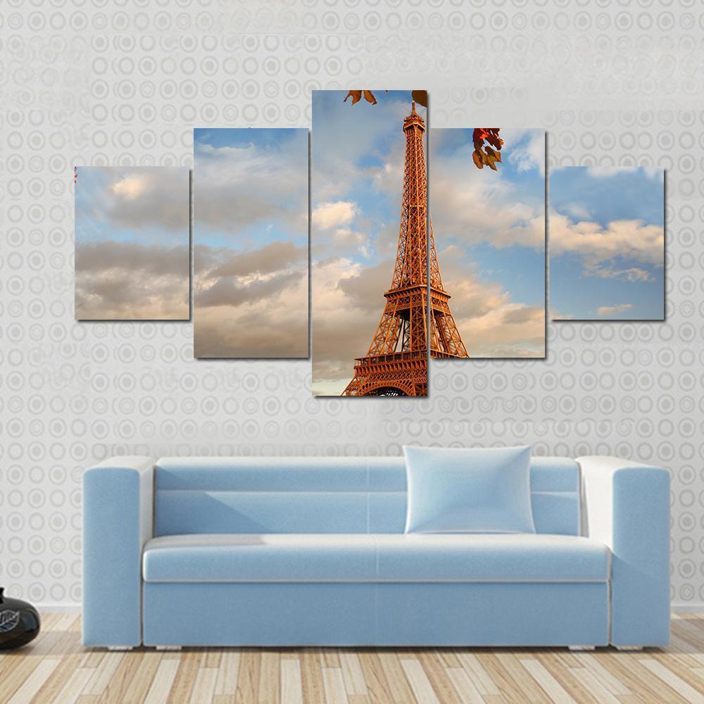 Eiffel Tower In Autumn Paris Canvas Wall Art-5 Star-Gallery Wrap-62" x 32"-Tiaracle