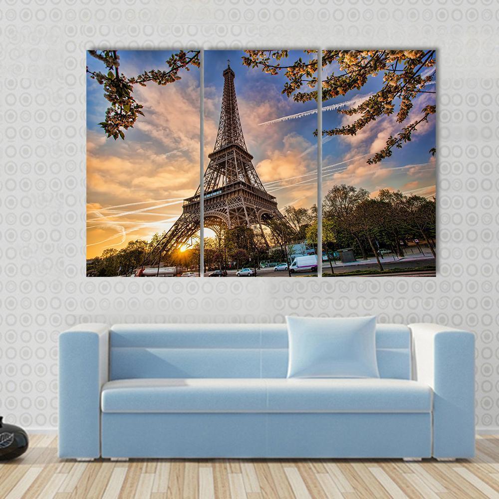 Eiffel Tower In Spring Canvas Wall Art-3 Horizontal-Gallery Wrap-37" x 24"-Tiaracle