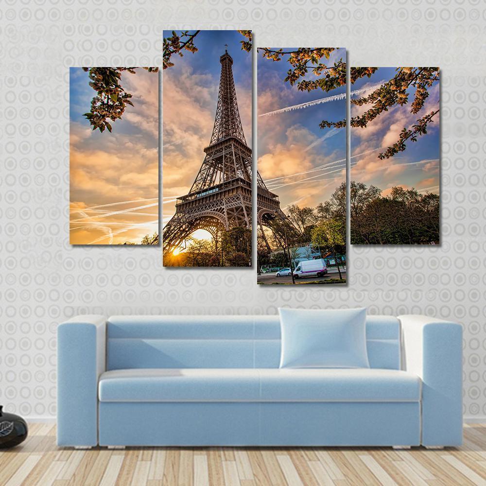 Eiffel Tower In Spring Canvas Wall Art-4 Pop-Gallery Wrap-50" x 32"-Tiaracle