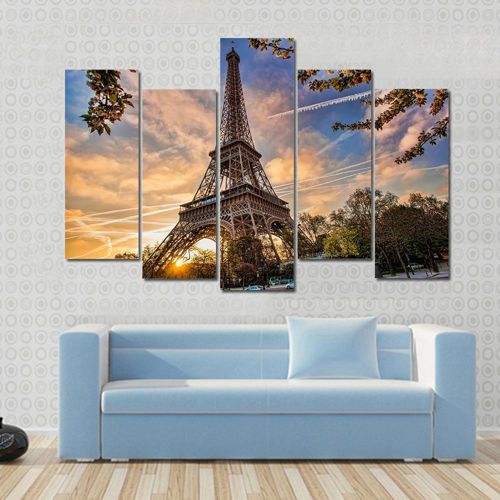 Eiffel Tower In Spring Canvas Wall Art-5 Pop-Gallery Wrap-47" x 32"-Tiaracle