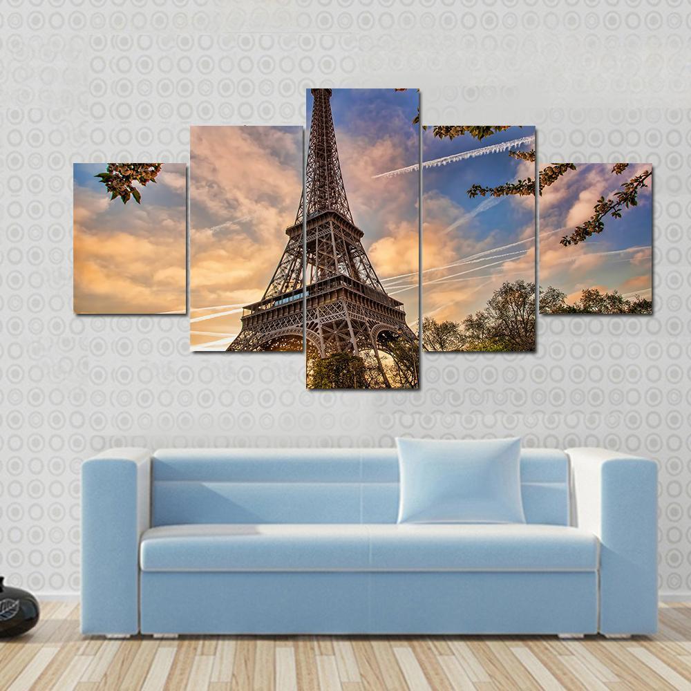 Eiffel Tower In Spring Canvas Wall Art-5 Star-Gallery Wrap-62" x 32"-Tiaracle