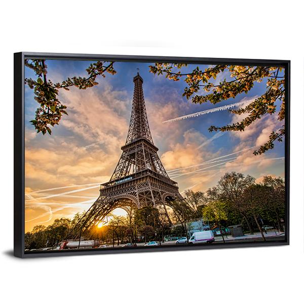 Eiffel Tower In Spring Canvas Wall Art-3 Horizontal-Gallery Wrap-25" x 16"-Tiaracle