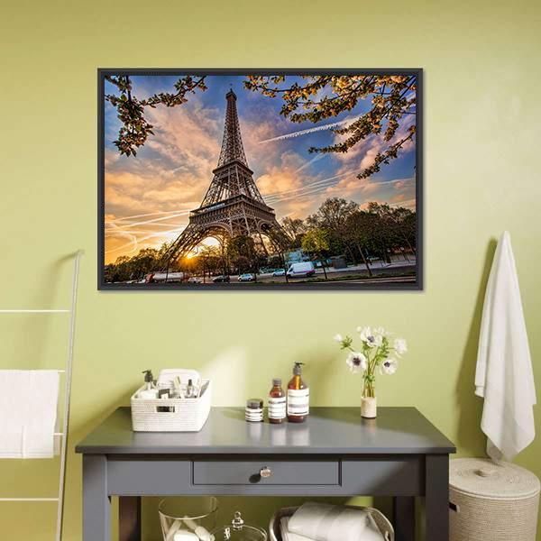 Eiffel Tower In Spring Canvas Wall Art-3 Horizontal-Gallery Wrap-25" x 16"-Tiaracle