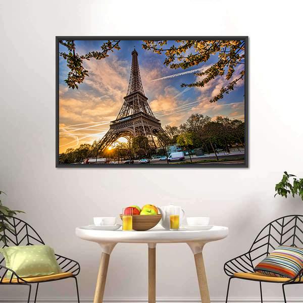 Eiffel Tower In Spring Canvas Wall Art-1 Piece-Floating Frame-24" x 16"-Tiaracle