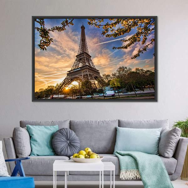 Eiffel Tower In Spring Canvas Wall Art-3 Horizontal-Gallery Wrap-25" x 16"-Tiaracle