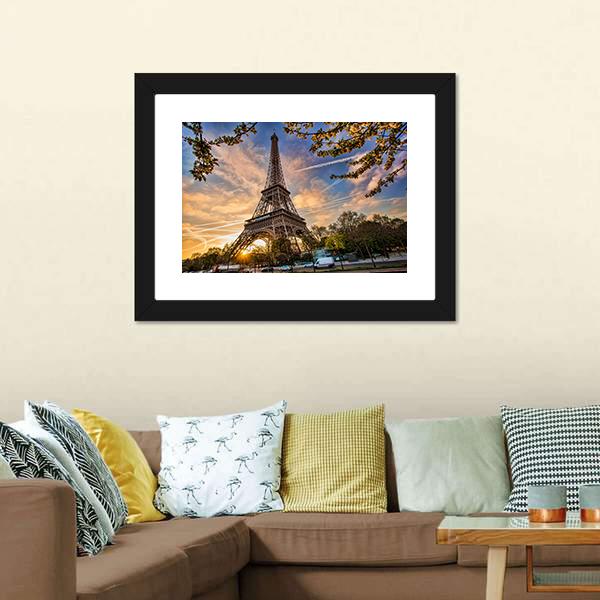 Eiffel Tower In Spring Canvas Wall Art-1 Piece-Framed Print-20" x 16"-Tiaracle