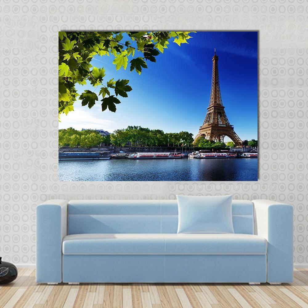 Eiffel Tower In Sunrise Time Canvas Wall Art-1 Piece-Gallery Wrap-48" x 32"-Tiaracle