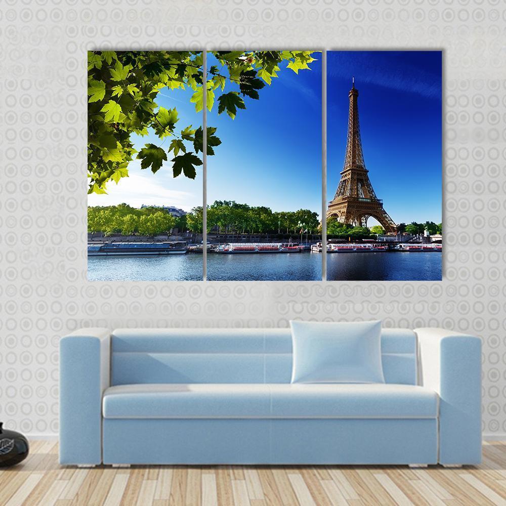 Eiffel Tower In Sunrise Time Canvas Wall Art-3 Horizontal-Gallery Wrap-37" x 24"-Tiaracle