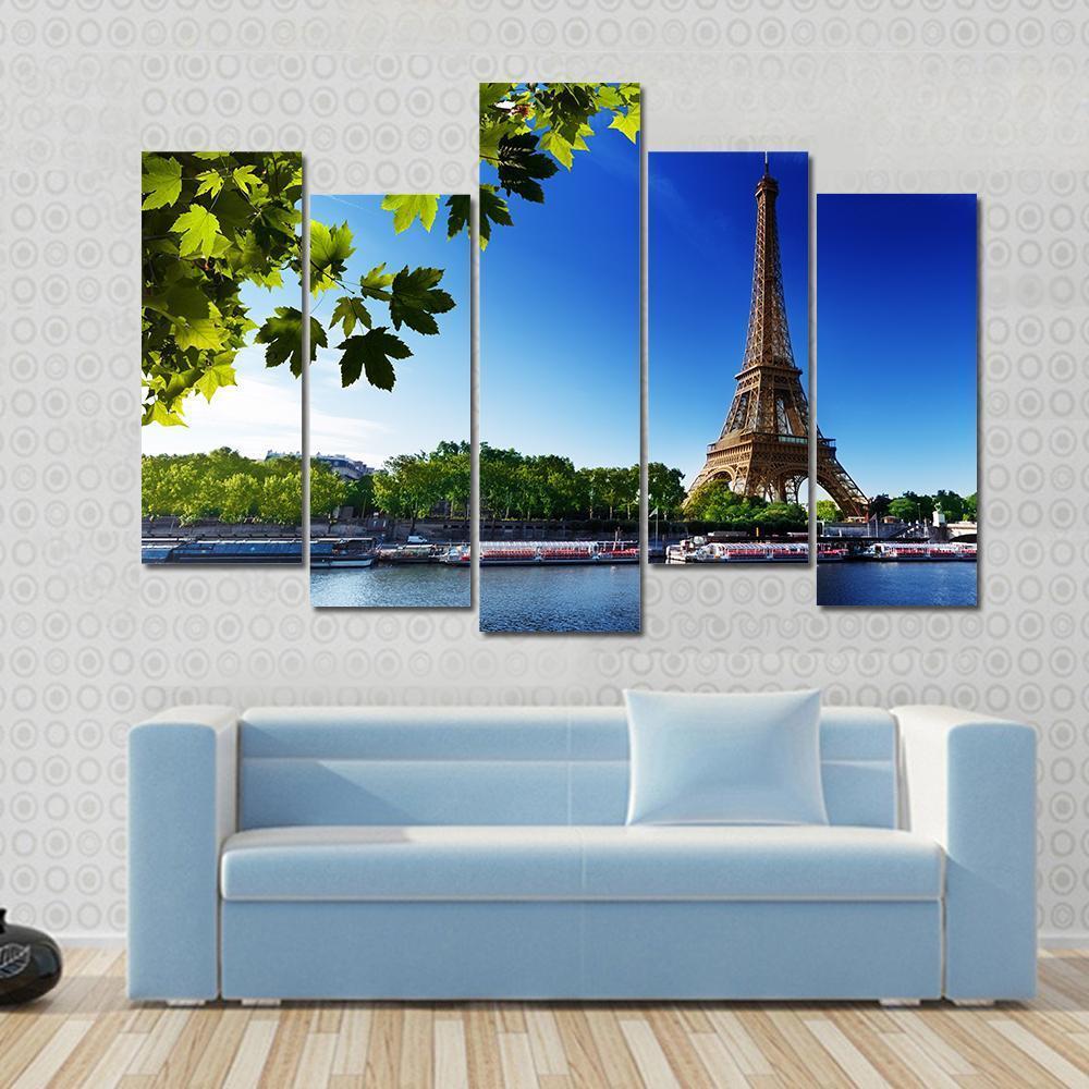 Eiffel Tower In Sunrise Time Canvas Wall Art-5 Pop-Gallery Wrap-47" x 32"-Tiaracle