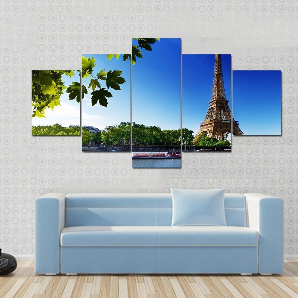 Eiffel Tower In Sunrise Time Canvas Wall Art-5 Star-Gallery Wrap-62" x 32"-Tiaracle