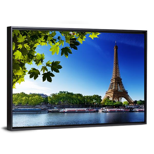 Eiffel Tower In Sunrise Time Canvas Wall Art-3 Horizontal-Gallery Wrap-25" x 16"-Tiaracle