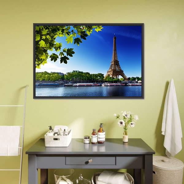 Eiffel Tower In Sunrise Time Canvas Wall Art-3 Horizontal-Gallery Wrap-25" x 16"-Tiaracle