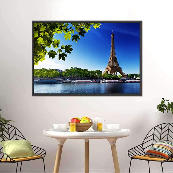 Eiffel Tower In Sunrise Time Canvas Wall Art-1 Piece-Floating Frame-24" x 16"-Tiaracle