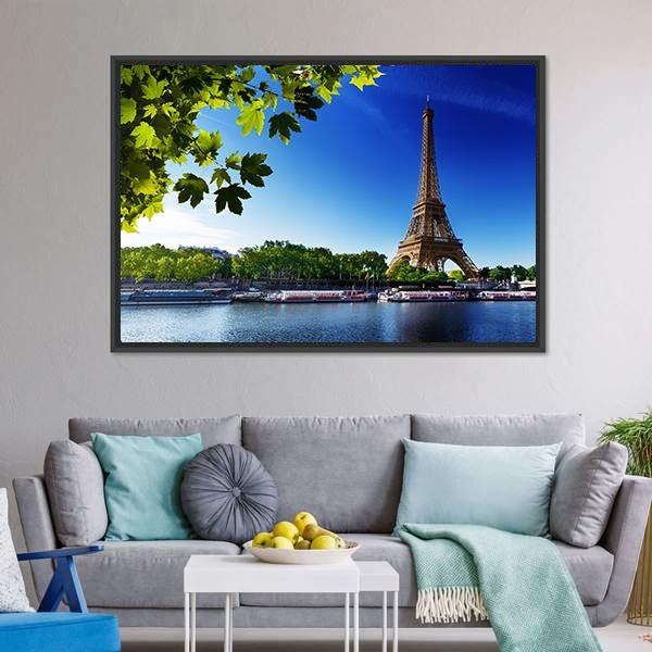 Eiffel Tower In Sunrise Time Canvas Wall Art-3 Horizontal-Gallery Wrap-25" x 16"-Tiaracle