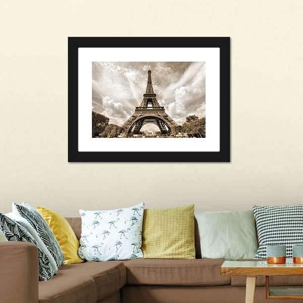 Eiffel Tower Under Clouds Canvas Wall Art-1 Piece-Framed Print-20" x 16"-Tiaracle