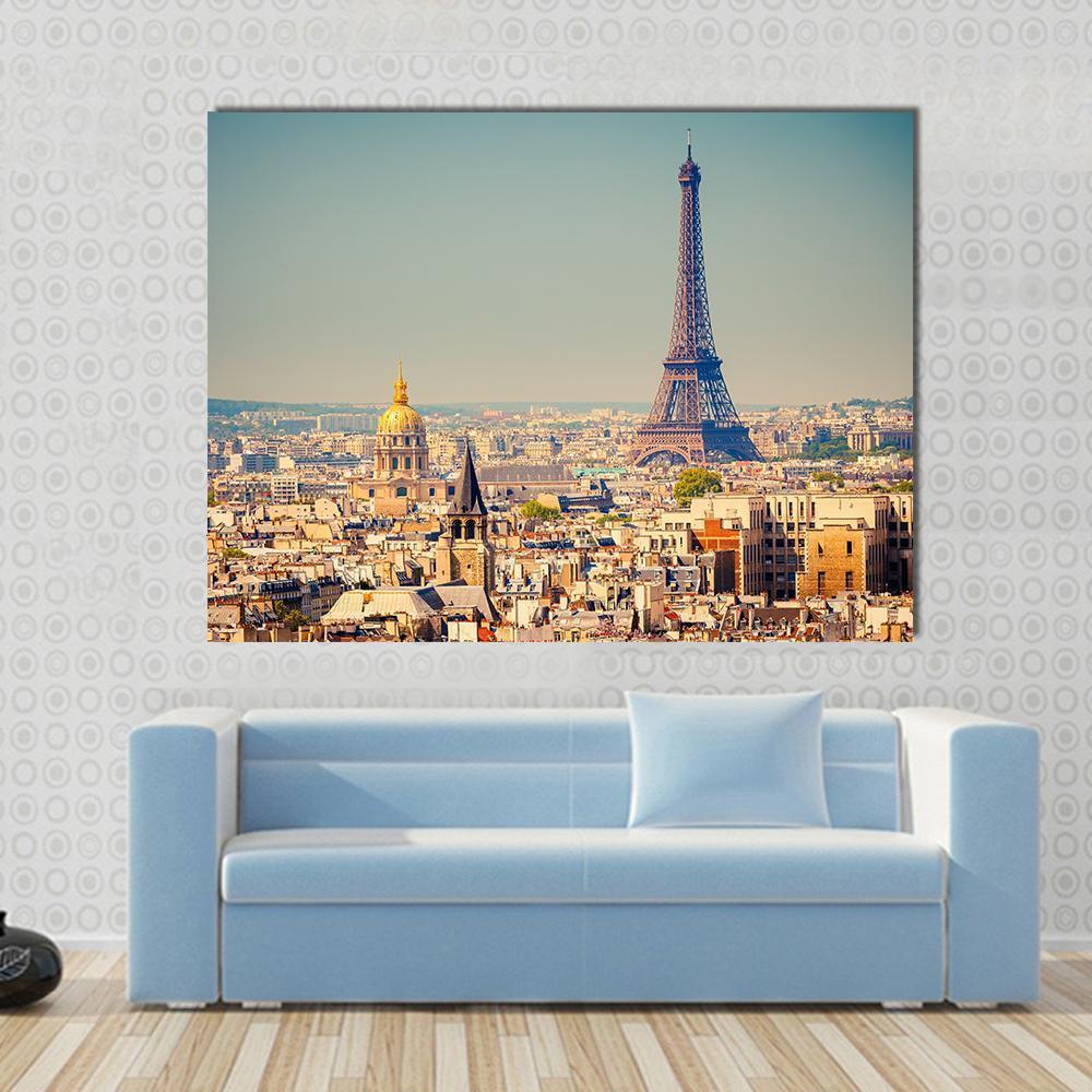 Eiffel Tower With City Canvas Wall Art-1 Piece-Gallery Wrap-48" x 32"-Tiaracle