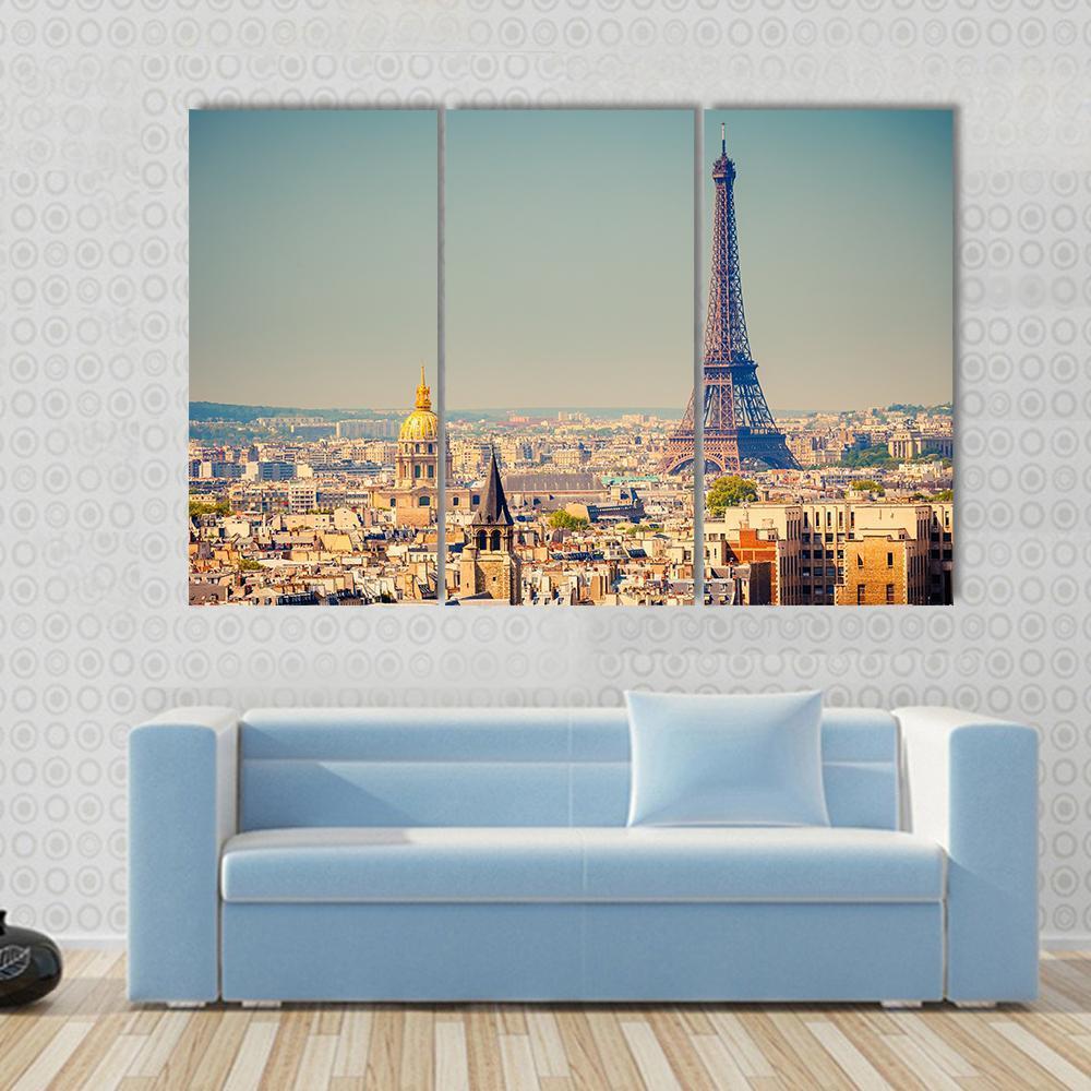 Eiffel Tower With City Canvas Wall Art-3 Horizontal-Gallery Wrap-37" x 24"-Tiaracle