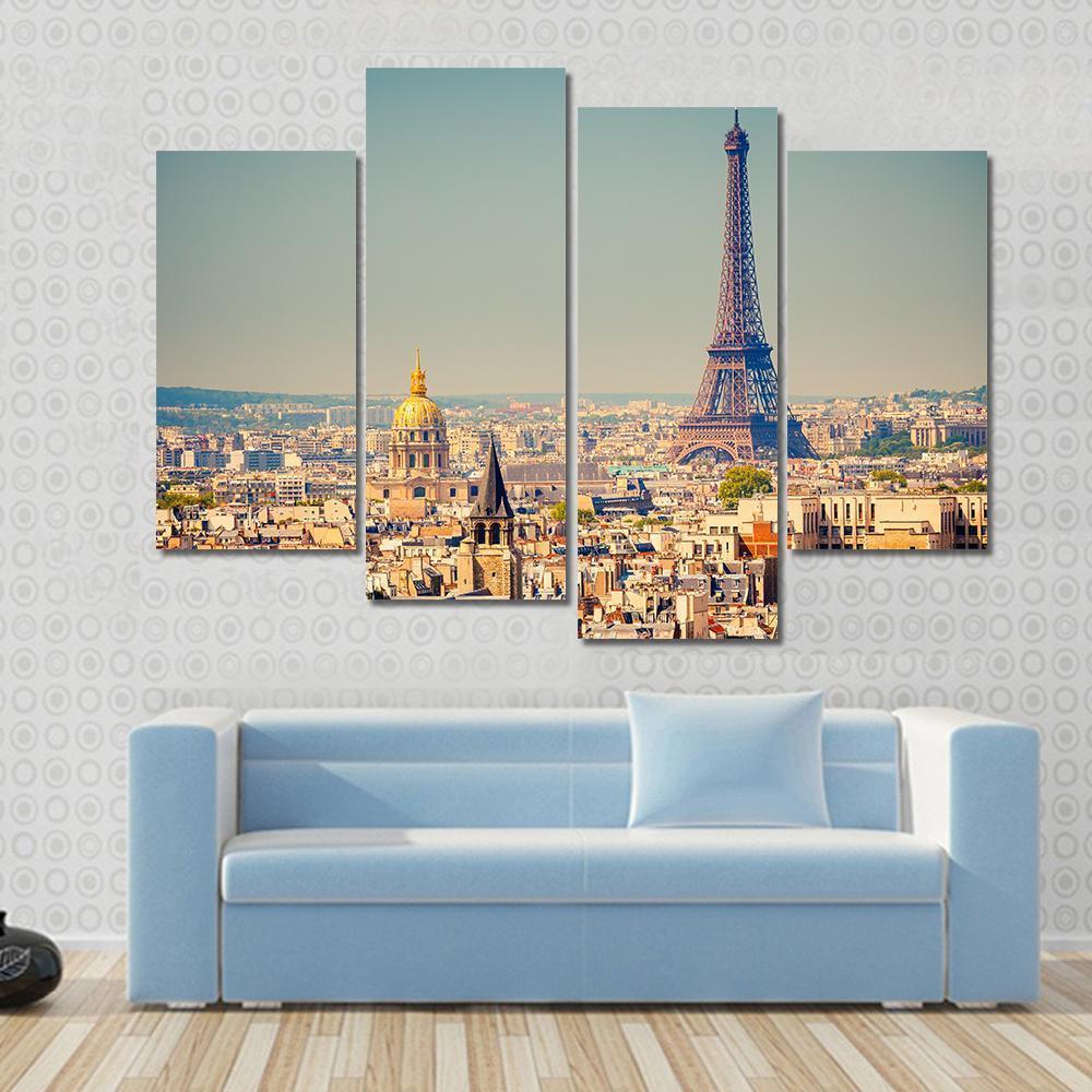 Eiffel Tower With City Canvas Wall Art-4 Pop-Gallery Wrap-50" x 32"-Tiaracle