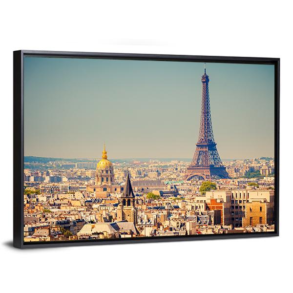 Eiffel Tower With City Canvas Wall Art-3 Horizontal-Gallery Wrap-25" x 16"-Tiaracle