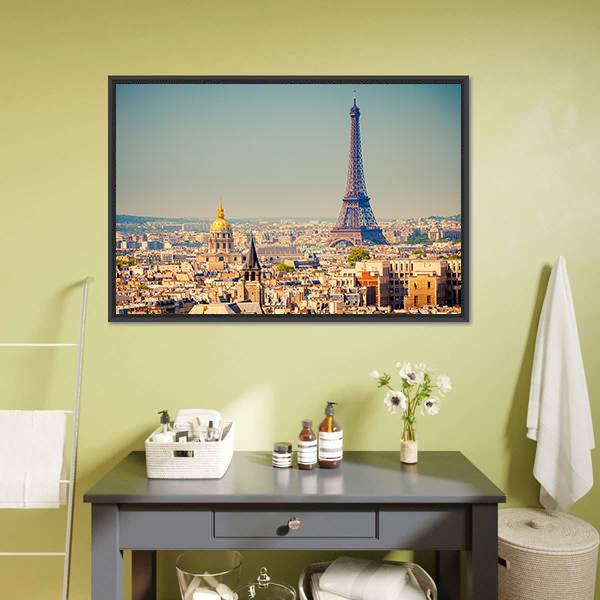 Eiffel Tower With City Canvas Wall Art-3 Horizontal-Gallery Wrap-25" x 16"-Tiaracle