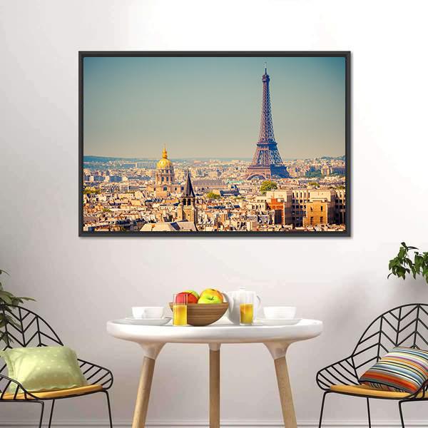 Eiffel Tower With City Canvas Wall Art-1 Piece-Floating Frame-24" x 16"-Tiaracle