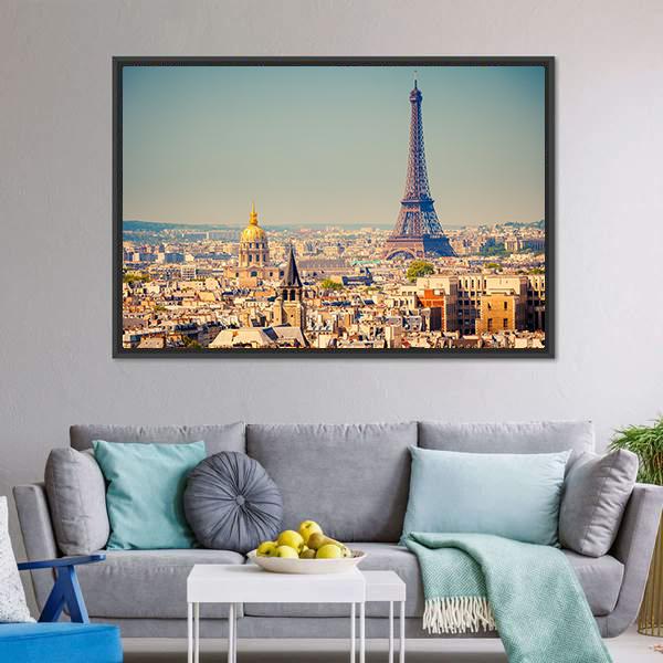 Eiffel Tower With City Canvas Wall Art-3 Horizontal-Gallery Wrap-25" x 16"-Tiaracle