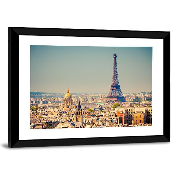 Eiffel Tower With City Canvas Wall Art-3 Horizontal-Gallery Wrap-25" x 16"-Tiaracle