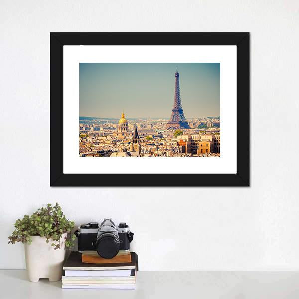 Eiffel Tower With City Canvas Wall Art-3 Horizontal-Gallery Wrap-25" x 16"-Tiaracle