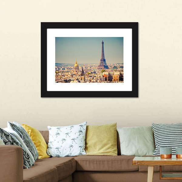 Eiffel Tower With City Canvas Wall Art-1 Piece-Framed Print-20" x 16"-Tiaracle