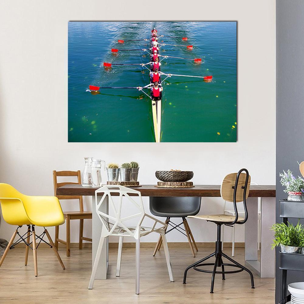 Eight Rowers In Action Canvas Wall Art-1 Piece-Gallery Wrap-48" x 32"-Tiaracle