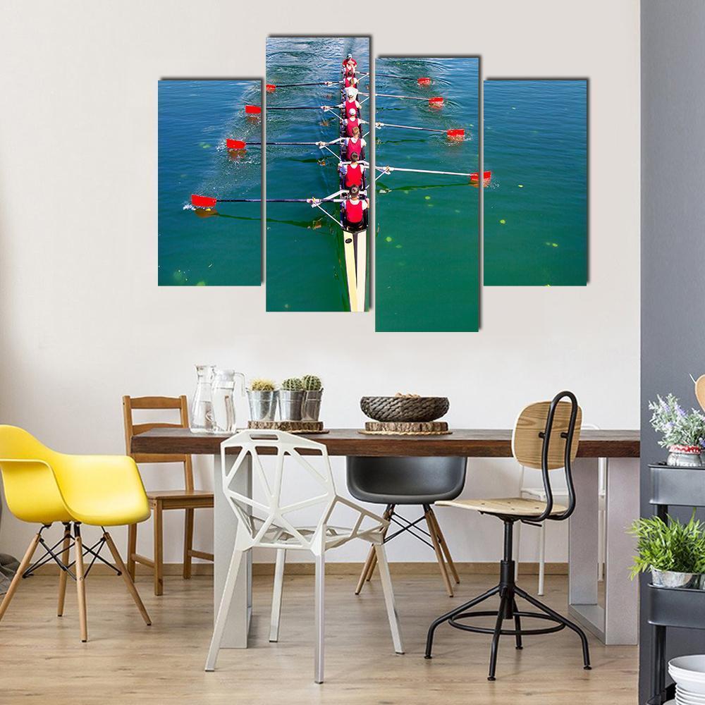 Eight Rowers In Action Canvas Wall Art-4 Pop-Gallery Wrap-50" x 32"-Tiaracle