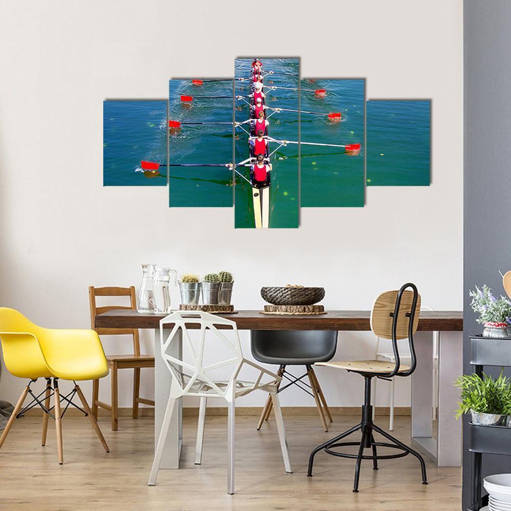 Eight Rowers In Action Canvas Wall Art-5 Star-Gallery Wrap-62" x 32"-Tiaracle