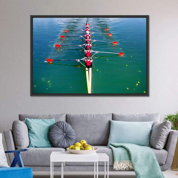 Eight Rowers In Action Canvas Wall Art-1 Piece-Floating Frame-24" x 16"-Tiaracle