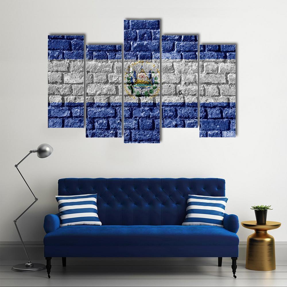 El Salvador Flag Canvas Wall Art-5 Pop-Gallery Wrap-47" x 32"-Tiaracle