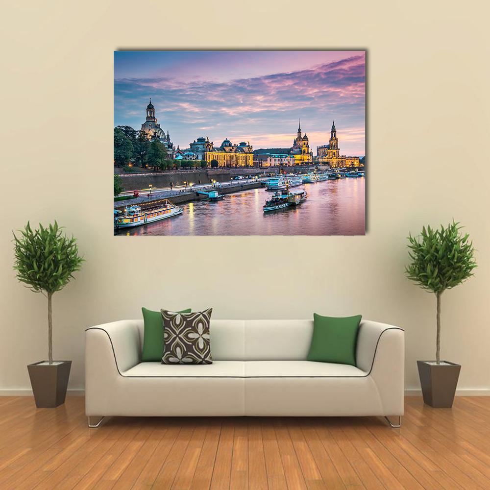 Elbe River Dresden Canvas Wall Art-1 Piece-Gallery Wrap-48" x 32"-Tiaracle