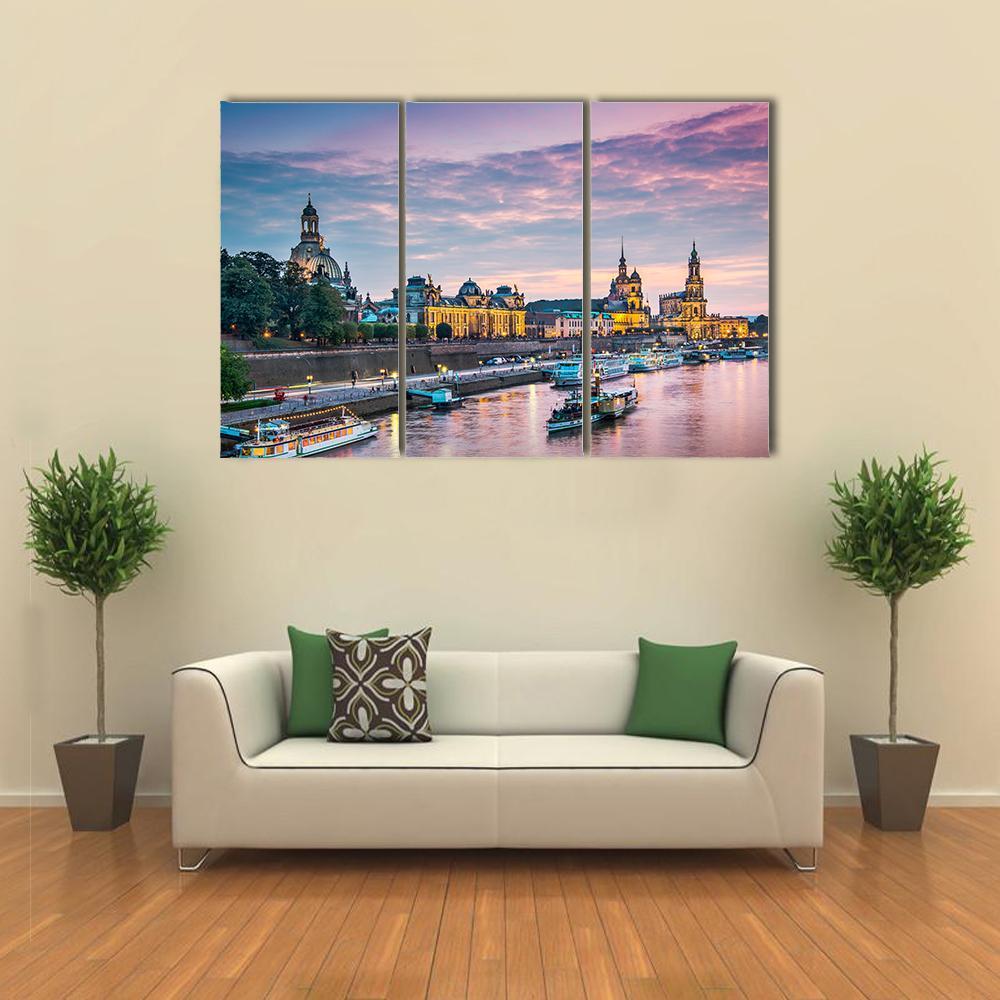 Elbe River Dresden Canvas Wall Art-3 Horizontal-Gallery Wrap-37" x 24"-Tiaracle