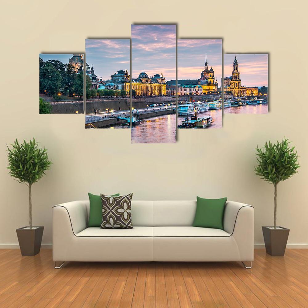 Elbe River Dresden Canvas Wall Art-5 Star-Gallery Wrap-62" x 32"-Tiaracle