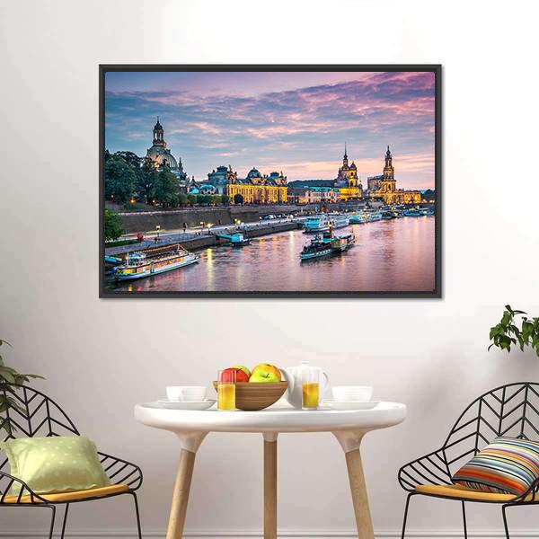 Elbe River Dresden Canvas Wall Art-1 Piece-Floating Frame-24" x 16"-Tiaracle
