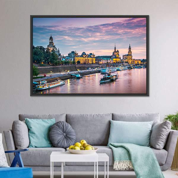 Elbe River Dresden Canvas Wall Art-3 Horizontal-Gallery Wrap-25" x 16"-Tiaracle