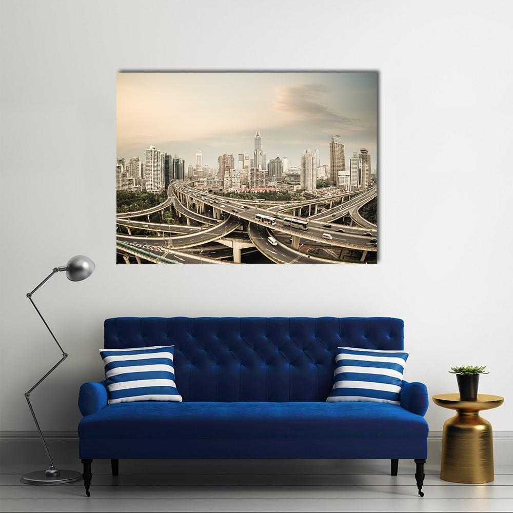 Elevated Road Junction Shanghai Canvas Wall Art-1 Piece-Gallery Wrap-48" x 32"-Tiaracle