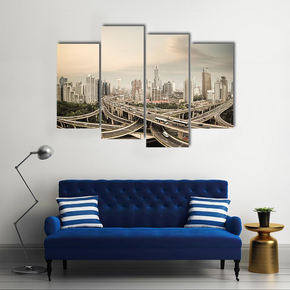 Elevated Road Junction Shanghai Canvas Wall Art-4 Pop-Gallery Wrap-50" x 32"-Tiaracle