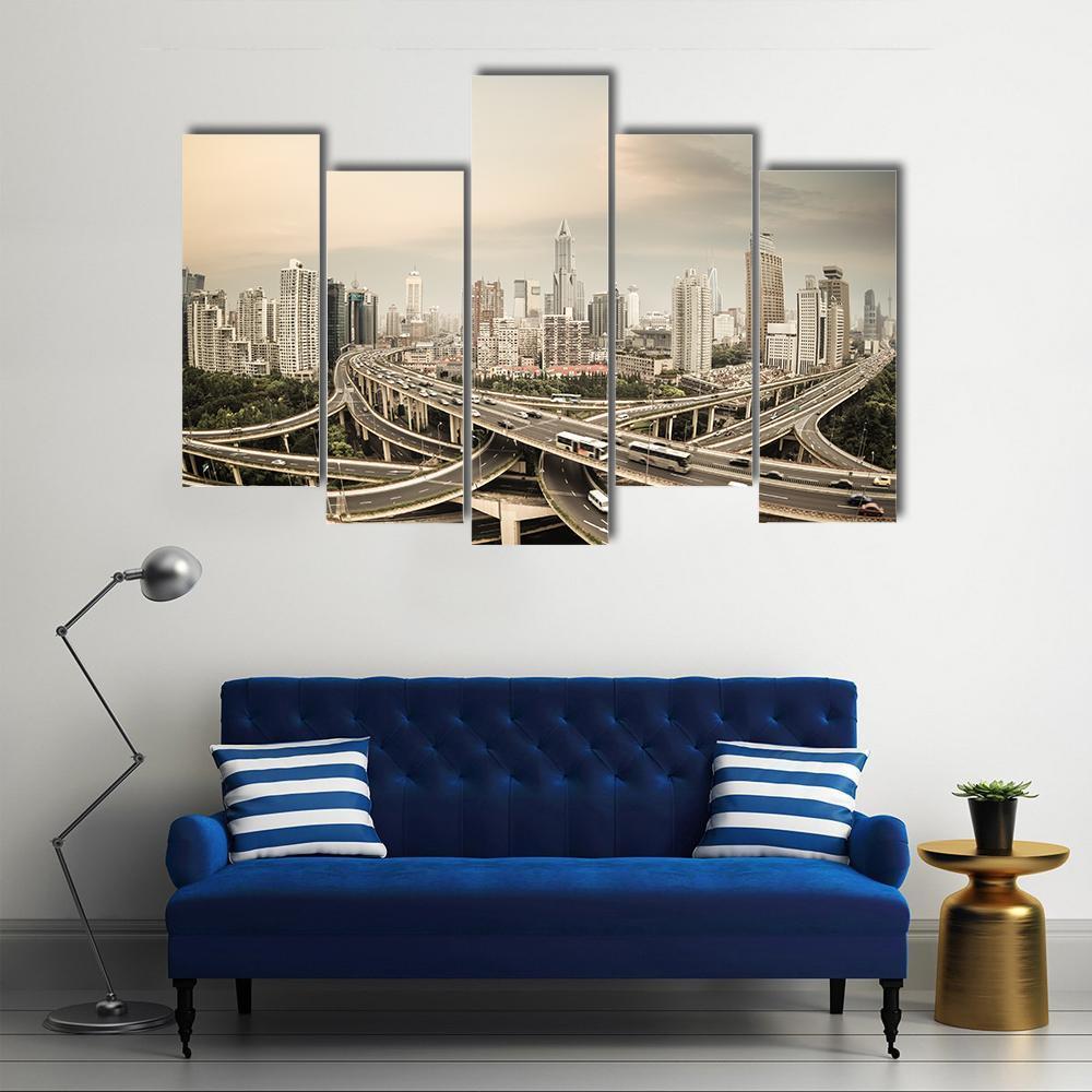 Elevated Road Junction Shanghai Canvas Wall Art-5 Pop-Gallery Wrap-47" x 32"-Tiaracle