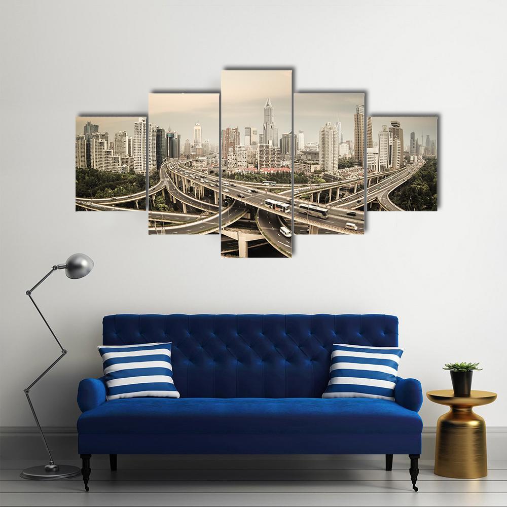 Elevated Road Junction Shanghai Canvas Wall Art-5 Star-Gallery Wrap-62" x 32"-Tiaracle