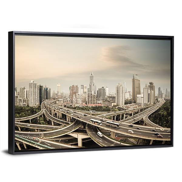 Elevated Road Junction Shanghai Canvas Wall Art-3 Horizontal-Gallery Wrap-25" x 16"-Tiaracle