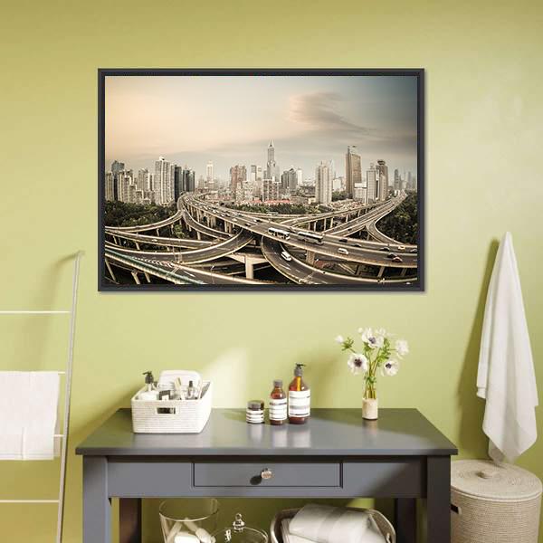 Elevated Road Junction Shanghai Canvas Wall Art-3 Horizontal-Gallery Wrap-25" x 16"-Tiaracle