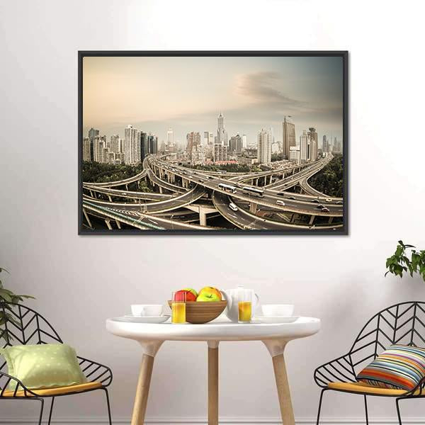 Elevated Road Junction Shanghai Canvas Wall Art-1 Piece-Floating Frame-24" x 16"-Tiaracle