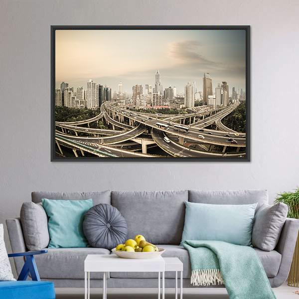 Elevated Road Junction Shanghai Canvas Wall Art-3 Horizontal-Gallery Wrap-25" x 16"-Tiaracle