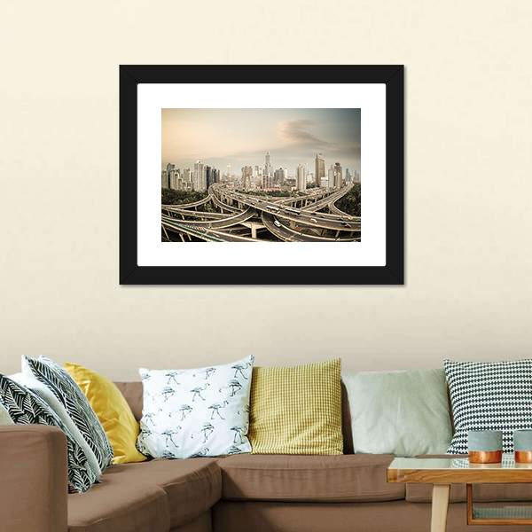 Elevated Road Junction Shanghai Canvas Wall Art-1 Piece-Framed Print-20" x 16"-Tiaracle