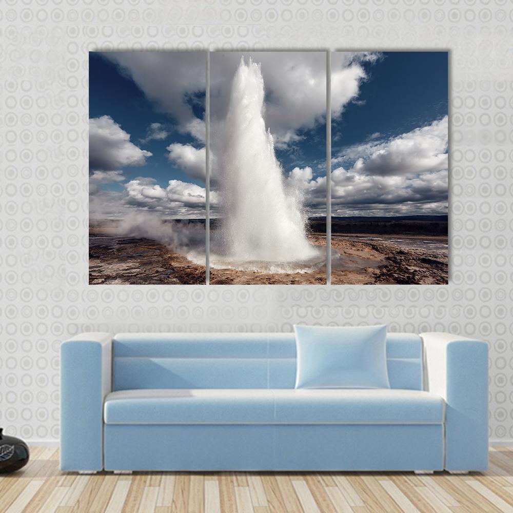 Eruption Of Strokkur Geyser Canvas Wall Art-3 Horizontal-Gallery Wrap-37" x 24"-Tiaracle