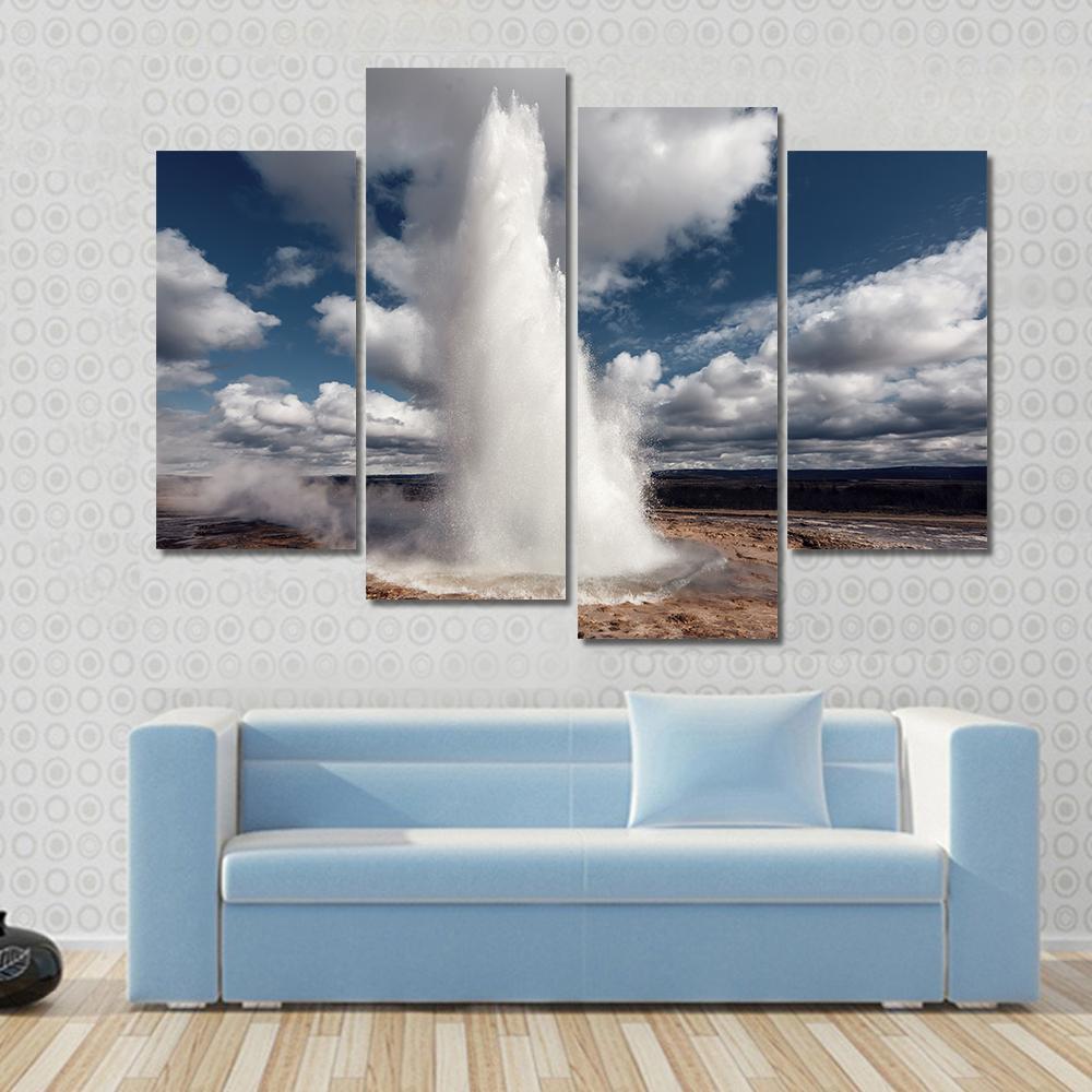 Eruption Of Strokkur Geyser Canvas Wall Art-4 Pop-Gallery Wrap-50" x 32"-Tiaracle